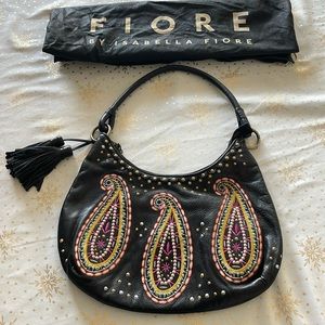 Isabella Fiore Embroidered Leather Bohemian Shoulder Bag Rare Perfect Vintage